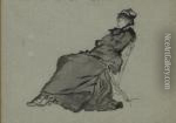Femme Au Chapeau Assise Dans Un Pliant Oil Painting - James Jacques Joseph Tissot