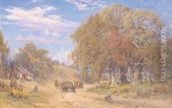 Droving Cattle On A Summers Day Oil Painting - Robert Edgar Taylor Ghee
