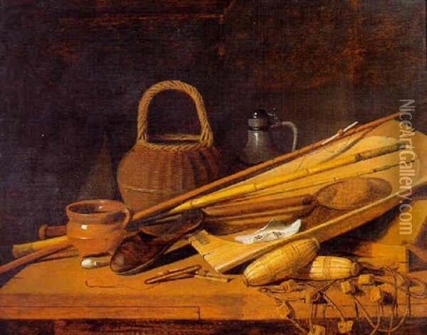 Still Life With Fishing Instruments Oil Painting - Johannes Cuvenes