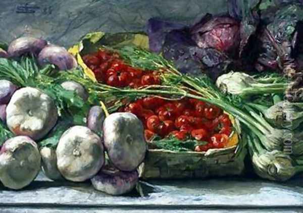 Still Life with Vegetables Oil Painting - Giovanni Segantini