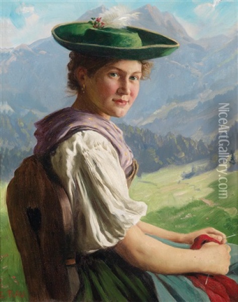 Tiroler Dirndl Oil Painting - Emil Rau