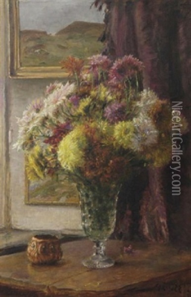 Still Life Of Peonies In A Vase Oil Painting - Godfred Christensen