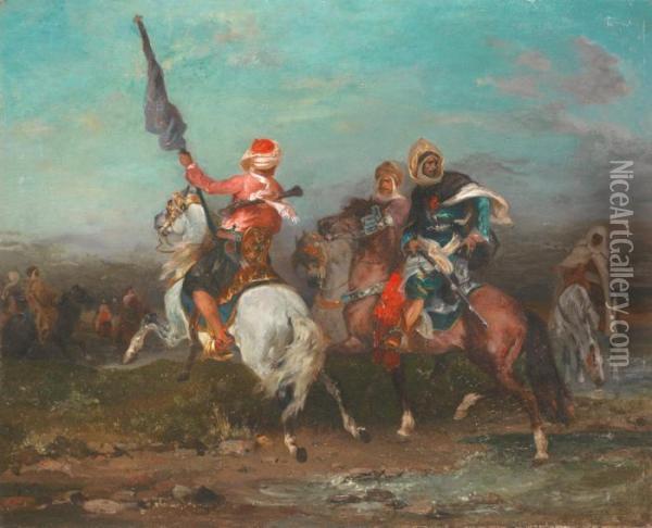Porte Etendard Et Caids A Cheval Oil Painting - Georges Washington