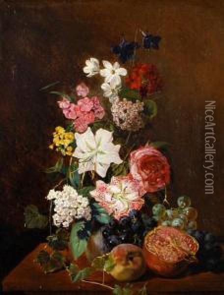 Still Life Of Flowers And Fruit Oil Painting - Rudolf Heinrich Schuster