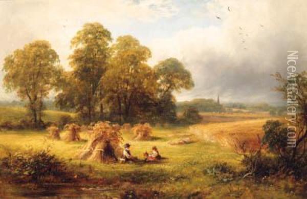 The Golden Harvest, Kirk Ireton, Derbyshire Oil Painting - George Turner