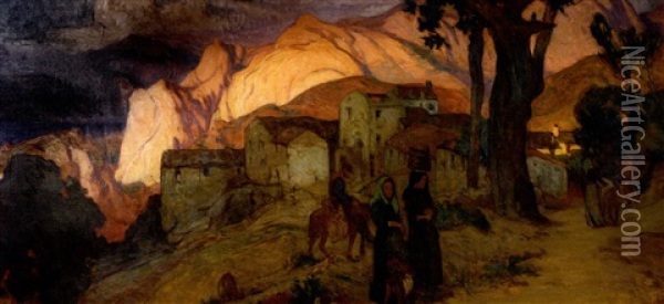 Village De Corse Oil Painting - Francois Corbellini