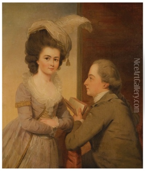 A Gentleman Reading To A Lady Oil Painting - John Downman