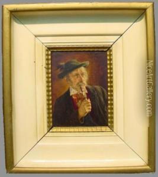 Man Smoking Pipe Oil Painting - Georg Roessler