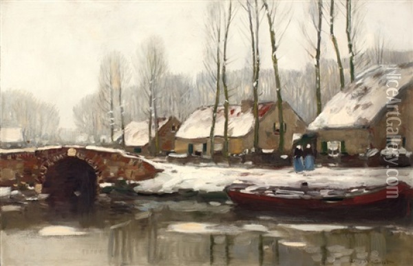 Winterse Boerderijen Aan Een Vaart Oil Painting - Louis Willem Van Soest