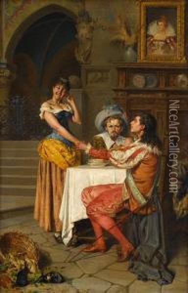 Flirtation: Italians At Table Oil Painting - Raffaello Resio