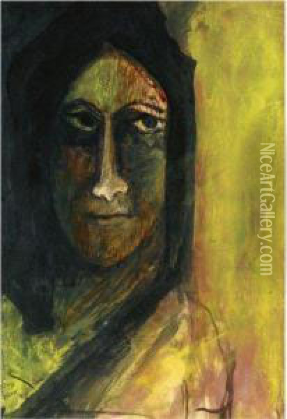 Untitled (portrait Of A Woman) Oil Painting - Rabindranath Tagore