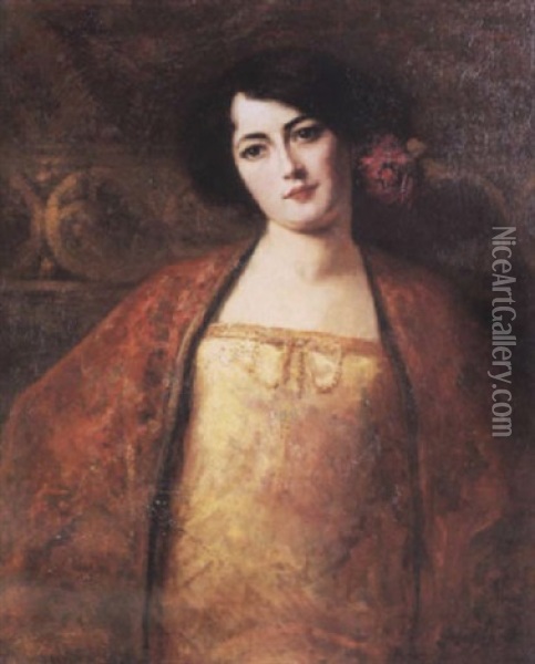 Half Length Portrait Of A Lady Oil Painting - Jean Joseph Benjamin Constant