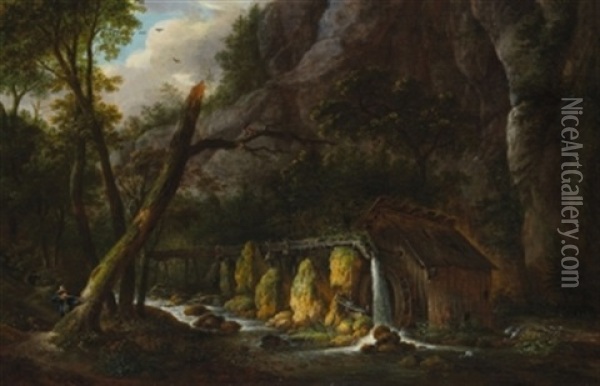 Waldlandschaft Mit Wassermuhle Und Einem Jager Oil Painting - Maximilian Neustueck