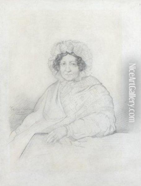 Portrait De La Baronne Charles De Buus D'hollebeke Oil Painting - Theodore Chasseriau