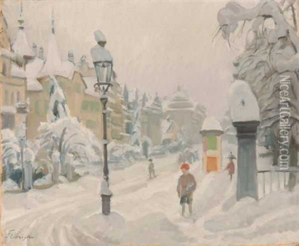 Auf Einer Verschneiten Strasse Oil Painting - Franz Jakob Elmiger