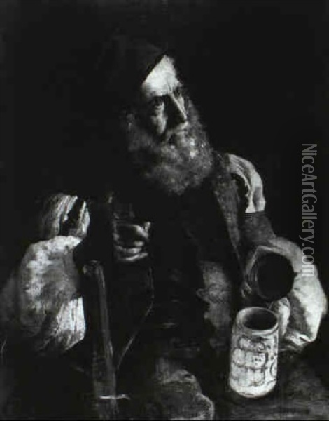 Old Man With A Pipe And Stein Oil Painting - Arthur Ahnert