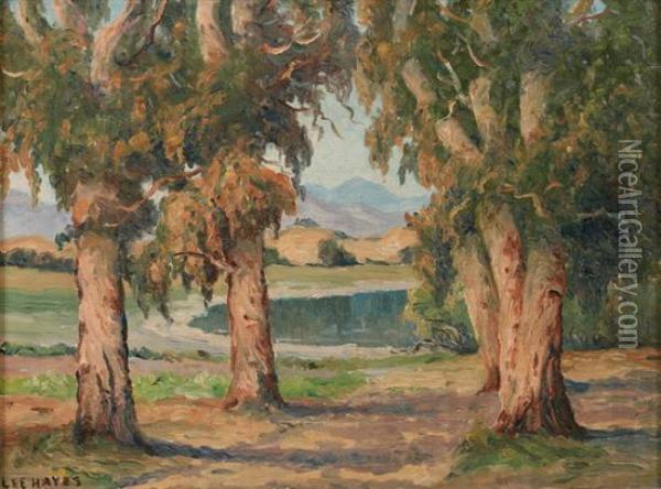 California Landscape With Lake Oil Painting - Lee Hayes