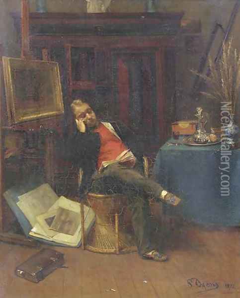 Reading in the artists studio Oil Painting - Pieter Oyens