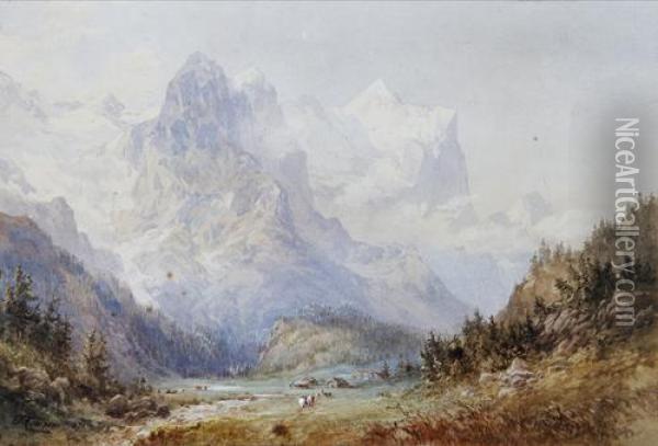 Mountainous Landscape; Lake Landscape Oil Painting - Edward Theodore Compton