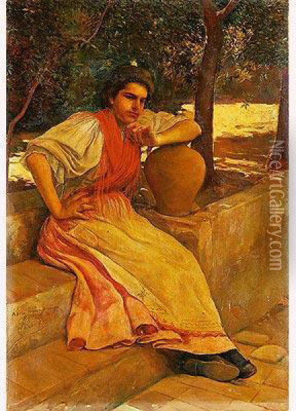 Mujer Con Cantaro Oil Painting - Jose De Cala Y Moya