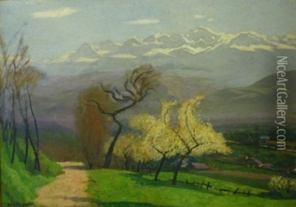 Belledonne Vue De Corenc Oil Painting - Jules Leon Flandrin