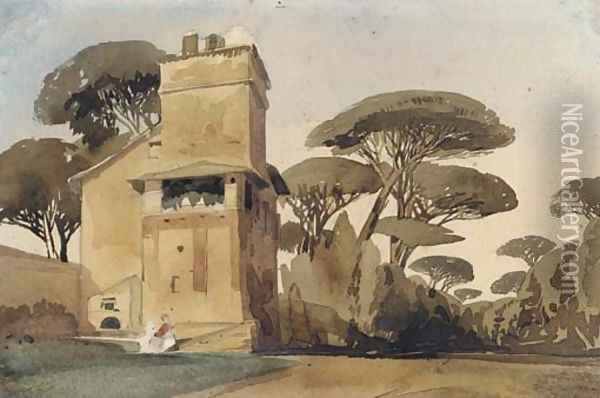 A Tuscan villa surrounded by trees Oil Painting - Thomas Shotter Boys