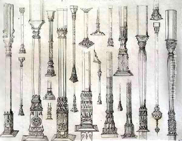 Persian and Turkish wooden column designs, from 'Art and Industry' Oil Painting - Jean Francois Albanis de Beaumont