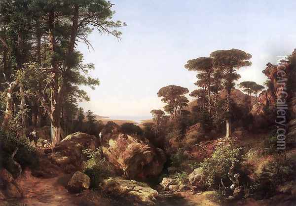 Forest Scene at Ailo in Corsica 1870s Oil Painting - Karoly Marko