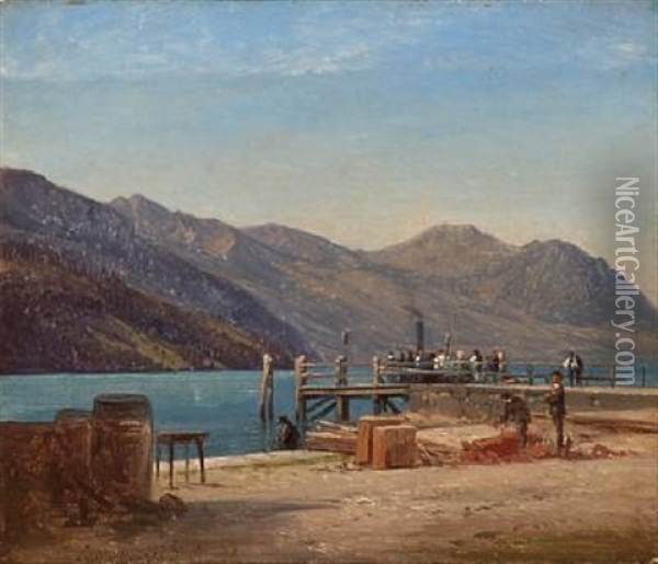 A At Minor Harbour In Switzerland Oil Painting - Frederik Niels Martin Rohde
