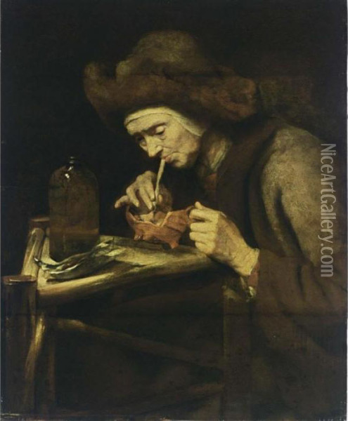 An Elderly Woman Smoking A Pipe Oil Painting - Abraham van Dijck