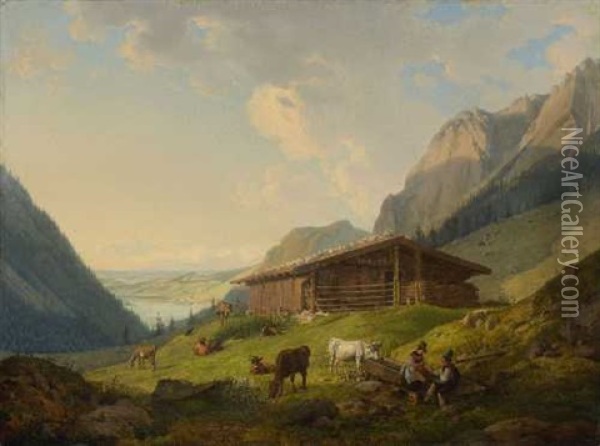 Blick Von Der Spitzingalm Auf Den Schliersee Oil Painting - Carl Friedrich Heinzmann