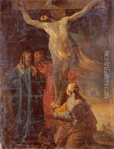 Marie Madeleine, La Vierge Et Saint Jean Au Pied De La Croix Oil Painting - Jean Baptiste Marie Pierre