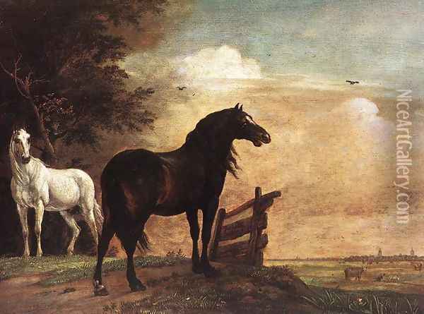 Horses in a Field Oil Painting - Paulus Potter