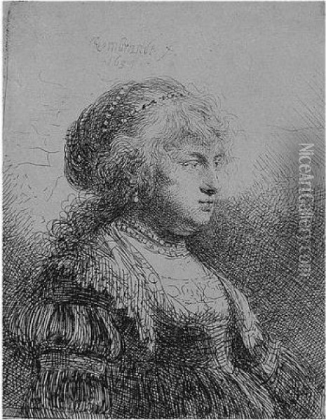 Saskia With Pearls In Her Hair (b., Holl.347; H.112; Bb.34-c) Oil Painting - Rembrandt Van Rijn