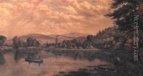Fisherman On A Lake Oil Painting - Levi Wells Prentice