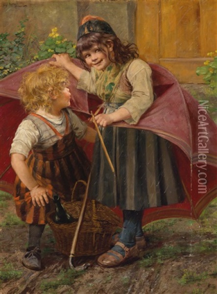 The Umbrella Oil Painting - Georg Roessler