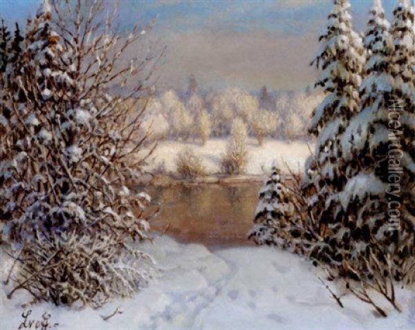 Sunrise Over A Snowy Landscape Oil Painting - Petr Ivanovich Lvov