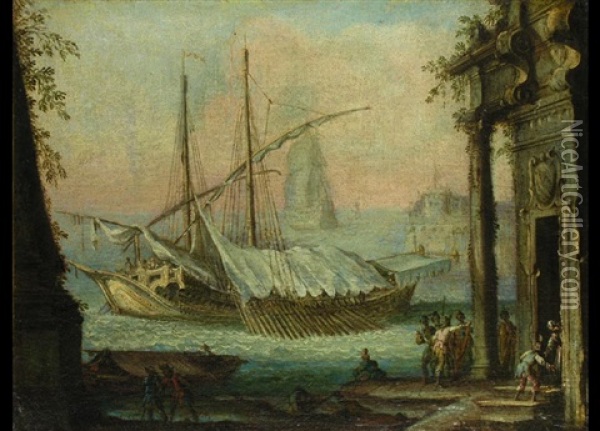 Landschaft Mit Grossem Schiff Und Ruinenarchitektur Oil Painting - Gherardo Poli