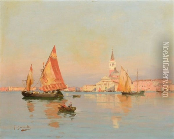 Bateaux Devant Martigues Oil Painting - Joseph Garibaldi