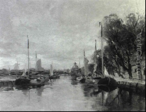 Dutch Estuary Scene Oil Painting - Charles Paul Gruppe