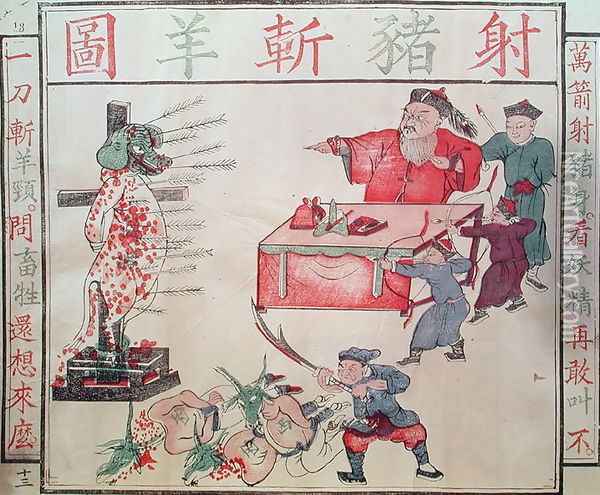 'Je Su, the Pig, is put to death', propaganda against the foreigners Oil Painting - Anonymous Artist