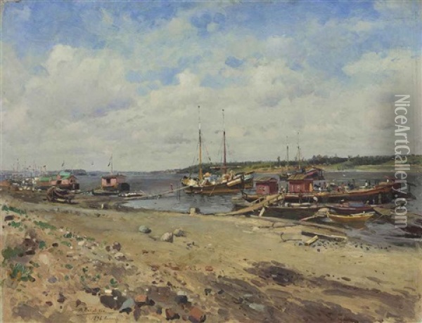 Shipping On The Volga Oil Painting - Vladimir Egorovich Makovsky