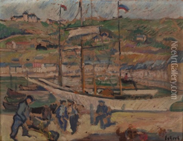 Segelboote Im Hafen Mit Personenstaffage In Der Provence Oil Painting - Robert Eckert