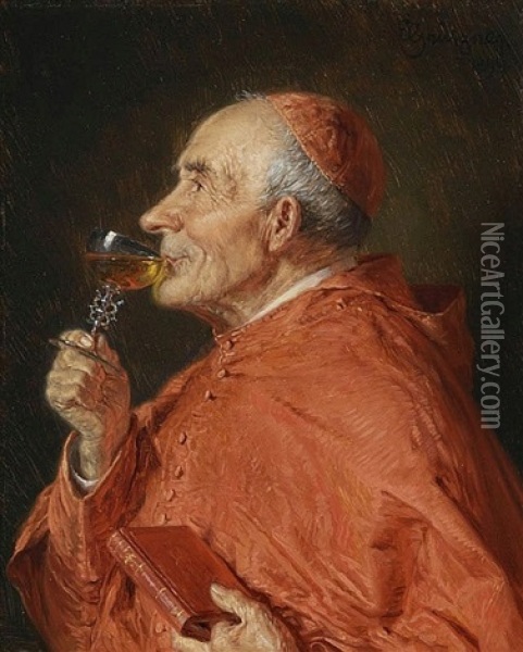 Kardinal Mit Weinglas Oil Painting - Eduard von Gruetzner