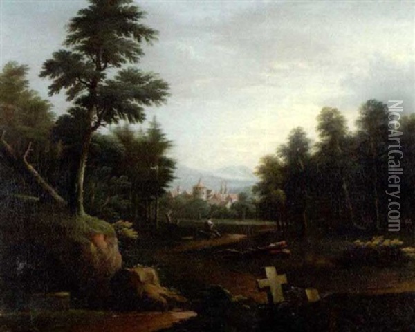 Waldlandschaft Mit Stadt Im Hintergrund Oil Painting - Johann Christoph Von Bemmel