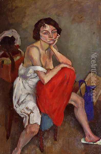 Woman Wearing White Pantaloons Oil Painting - Jules Pascin