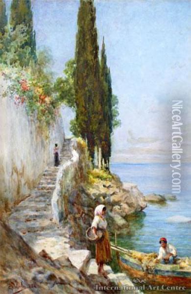 On The Italian Riviera Oil Painting - Charles Nathaniel Worsley