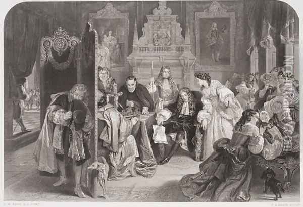 James II (1633-1701) receiving news of the landing of the Prince of Orange, engraved by F.A. Heath Oil Painting - Edgar Melville Ward