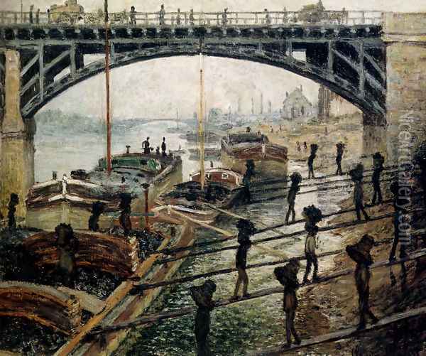 Unloading Coal Oil Painting - Claude Oscar Monet