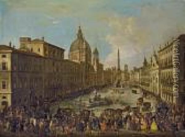 Vue De La Place Navone Inondee A Rome Oil Painting - Antonio Joli